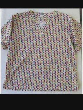Smart Scrubs Multicolor Teardrop Print V-Neck Scrub Top
